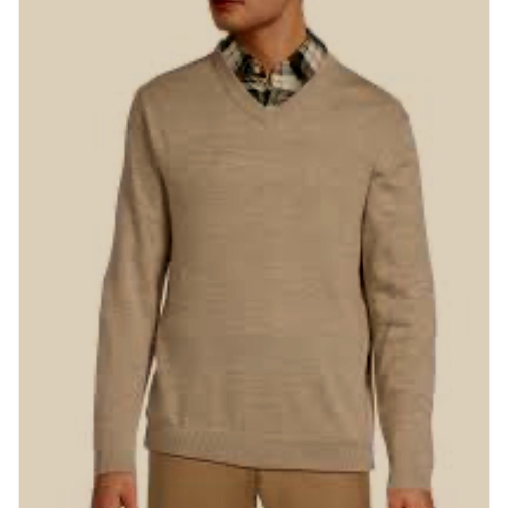 Hart Schaffner Marx Extra Fine Merino Wool V-Neck Sweater tan/camel shade size M